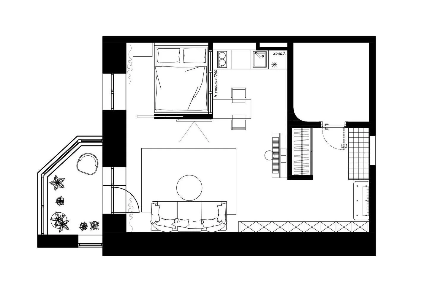 照片：风格布局，公寓，工作室，搬迁，Nikita Zub，Perm，小于40平方米，布局环境 – 我们网站上的照片