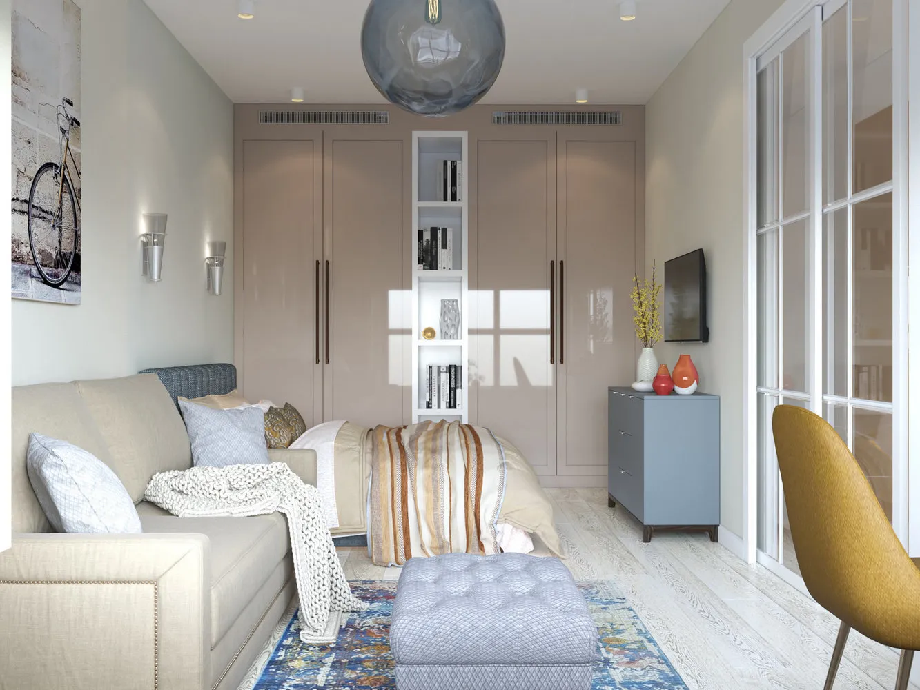 照片:现代客厅,指南,玛琳娜·萨尔基扬,伊琳娜·克里沃索娃,ARCA设计,达莎·捷列亚科娃,叶卡捷琳娜·叶沃季莫娃,玛丽亚和尤金尼·拉蒂肖夫,客厅中的卧室——我们网站上的照片