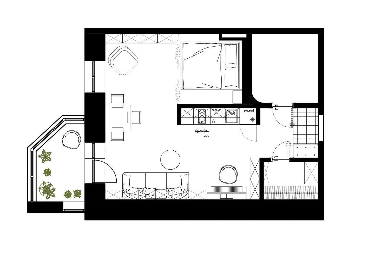 照片：风格布局，公寓，工作室，搬迁，Nikita Zub，Perm，小于40平方米，布局环境 – 我们网站上的照片