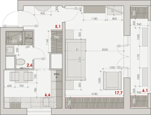 Foto: Planos en estilo Clásico, Apartamento pequeño – foto en nuestro sitio web