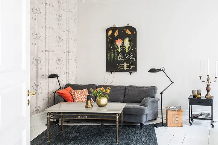 照片：北欧风格客厅，室内装饰，公寓，瑞典，3室 – 我们网站上的照片