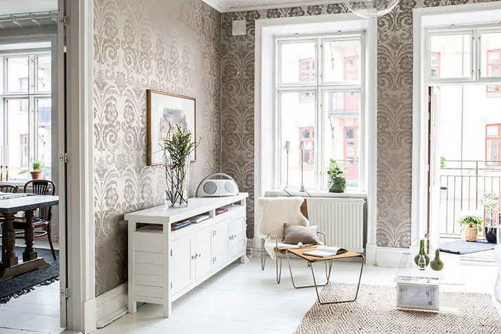 照片：北欧风格客厅，室内装饰，公寓，瑞典，3室 – 我们网站上的照片