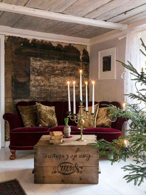 Photo: Living room in Classic style, Interior decoration, House, Sweden, Scandinavian interior, Christmas decor, New Year's decor, how to decorate an interior for the new year – photo on our website