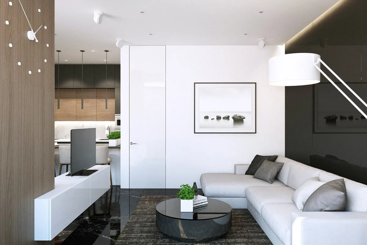 照片：现代风格客厅，实践中的装修，塔季扬娜·普洛特尼科娃、亚历山德拉·萨弗罗诺娃，P.S.Interior – 我们网站上的照片