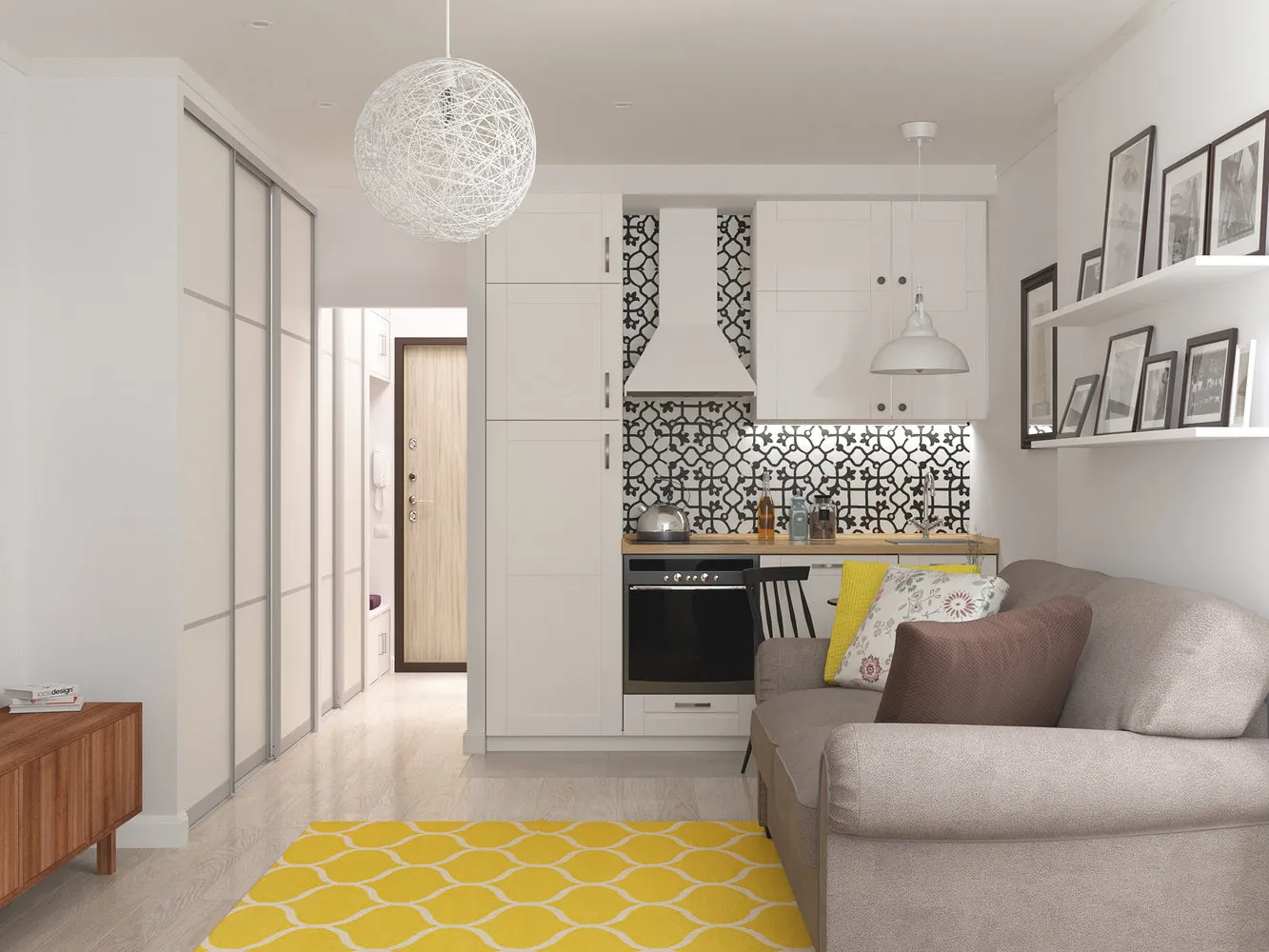 Foto: Sala de estar en estilo nórdico, Consejos, Zonificación, zonificación de estudio, zonificación de apartamento pequeño, enciclopedia_malohabaritka, Consejos favoritos – foto en nuestro sitio web