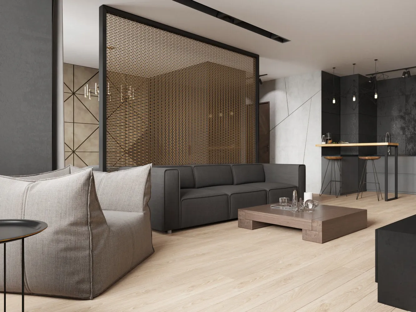 Photo: Living room in Modern style, Partitions, Guide, Koshka Interiors, gypsum board partition, Glass partition, OM Design, Insomnia, CENS architects, studio 'Enigma', Marina Svetlova, Forma Dom, panel partition in bedroom – photo on our website