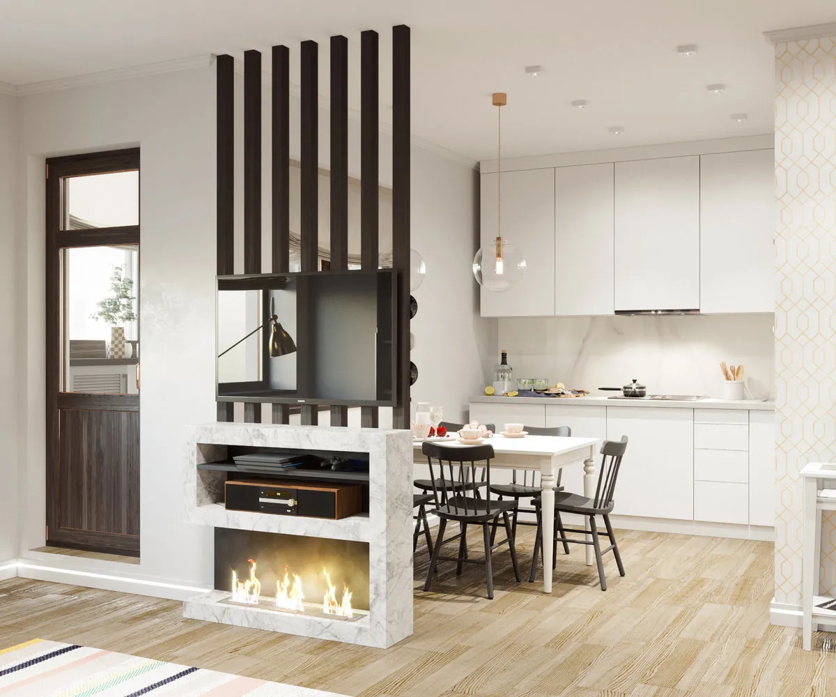 Photo: Kitchen and dining room in Modern style, Partitions, Guide, Koshka Interiors, gypsum board partition, Glass partition, OM Design, Insomnia, CENS architects, studio 'Enigma', Marina Svetlova, Forma Dom, panel partition in bedroom – photo on our website