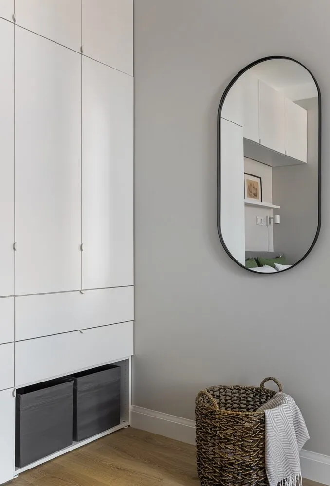 Foto: Dormitorio en estilo Escandinavo, Moderno, Minimalismo, Apartamento, Proyecto de la semana, Moscú, 2 habitaciones, 60-90 metros, María Pashkevich – foto en nuestro sitio web