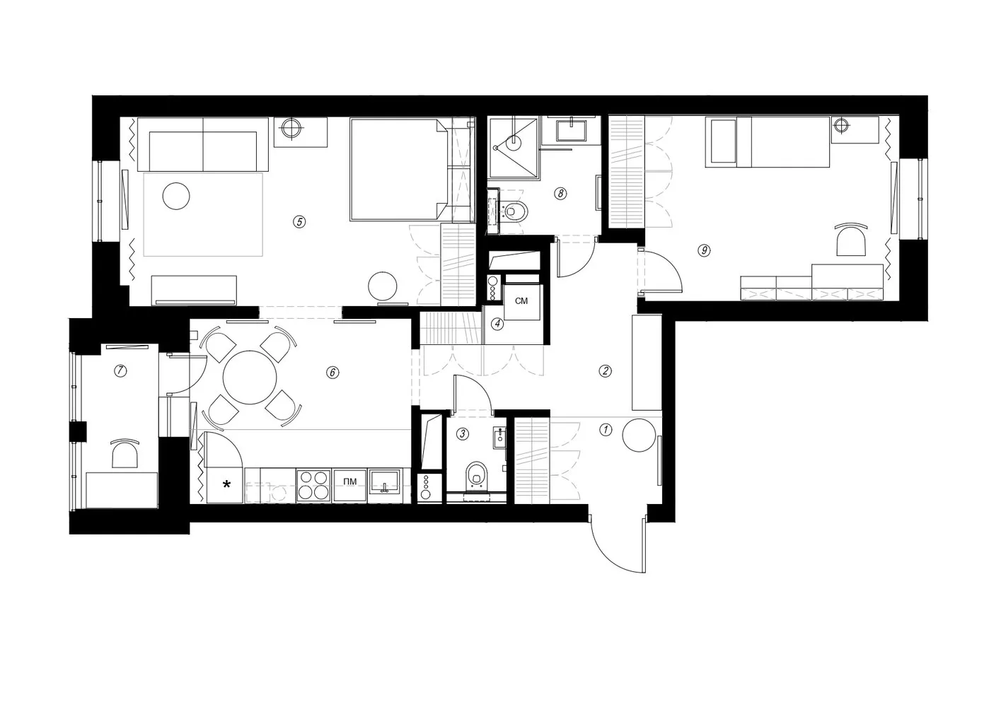 Foto: Planos en estilo escandinavo, Escandinavo, Apartamento, Proyecto de la semana, Moscú, 2 habitaciones, 60-90 metros, María Pashkevich – foto en nuestro sitio web