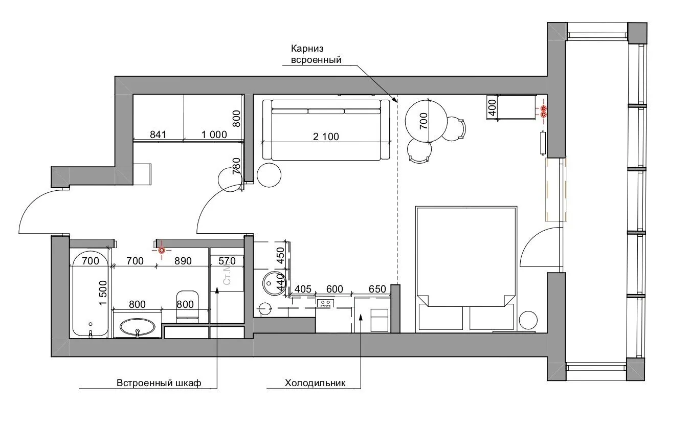 Photo : style moderne, appartement compact, appartement, projet du jour, Saint-Pétersbourg, immeuble en panneau, 1 pièce, jusqu’à 40 mètres, Maria Kachkina – photo sur notre site