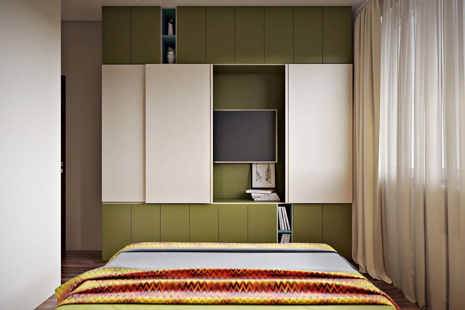 照片:极简风格卧室,指南,伊娜·维利赫科、米拉·季托娃、奥尔加·波戈列洛娃,板式房屋,Cultura-design,Bureau 'Common Area',室内百科全书 – 我们网站上的照片