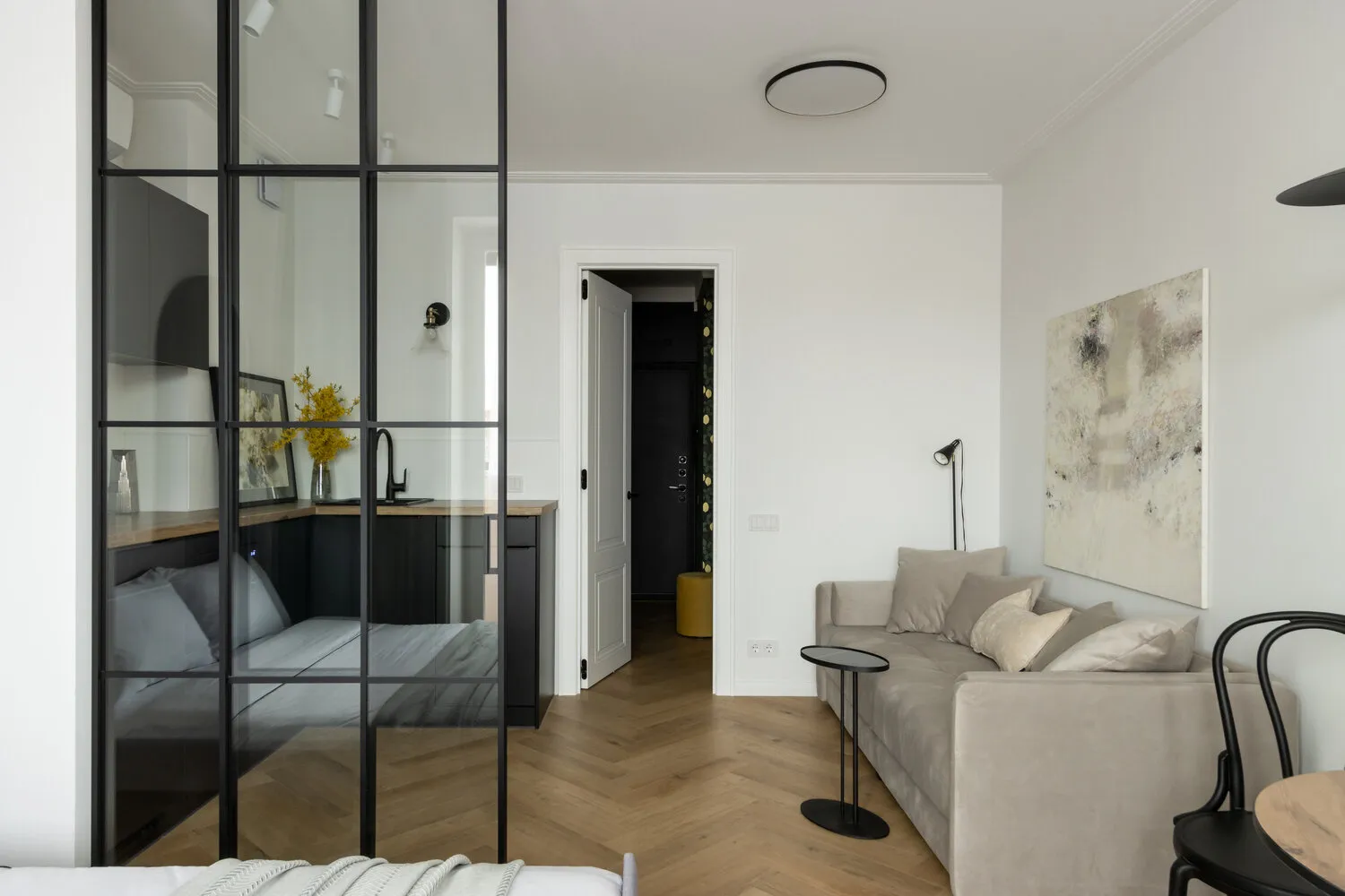 Photo : style moderne, appartement compact, appartement, projet du jour, Saint-Pétersbourg, immeuble en panneau, 1 pièce, jusqu’à 40 mètres, Maria Kachkina – photo sur notre site