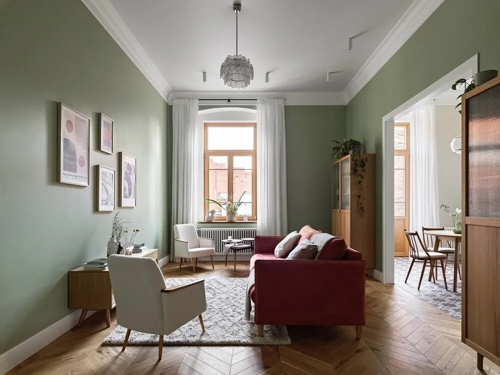 Foto: Sala de estar en estilo Escandinavo, Moderno, Vivienda, Consejos, Edificio de ladrillo, Anastasia Zarquía, Vintage – foto en nuestro sitio web