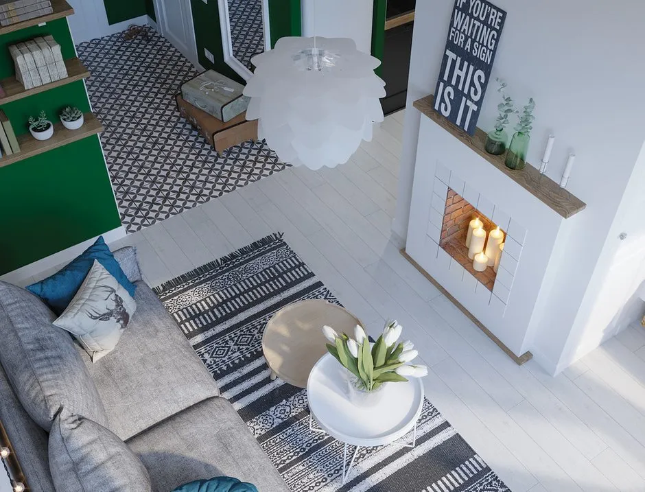 照片：北欧风格客厅，Gid， Marina Sarkisyan，房间里的壁炉，如何让室内温馨，温馨之家，室内电壁炉，公寓壁炉，BoomPlanner，Irina Nosova，Alexandra Ermilova，Natalia Chuvinova，RusKlimat – 我们网站上的照片