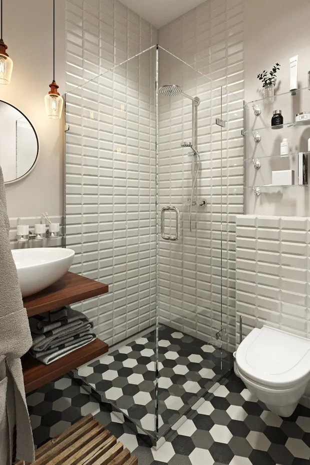 照片：现代风格浴室，小公寓，建议，面积不超过40平方米，40-60平方米——我们网站上的照片