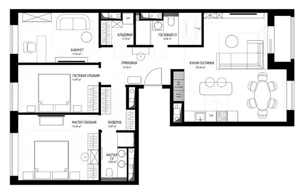 Foto: Planos estilo Neoclásico, Clásico, Apartamento, Proyecto de la Semana, Moscú, 4 habitaciones o más, Más de 90 metros cuadrados, IA.Buro – fotos en nuestro sitio web