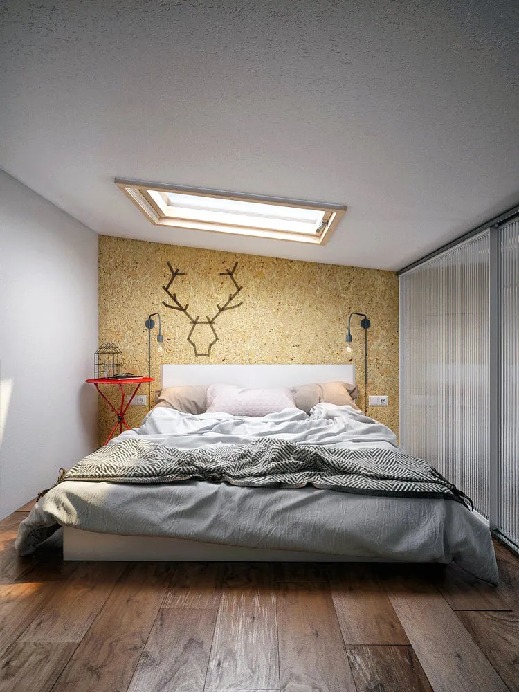 照片:北欧风格卧室,极简主义,公寓,工作室,每日项目,Mansard,索契,砖屋,Maria Panchenko,40-60平方米 – 我们网站上的照片