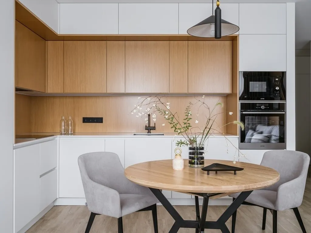 La cocina se fabricó a medida en una carpintería. El encimado está hecho de piedra acrílica.