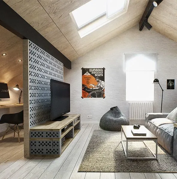 照片:Loft风格起居室,房屋,家具与灯光,小屋,房屋与小屋,如何布置阁楼,阁楼创意 – 我们网站上的照片