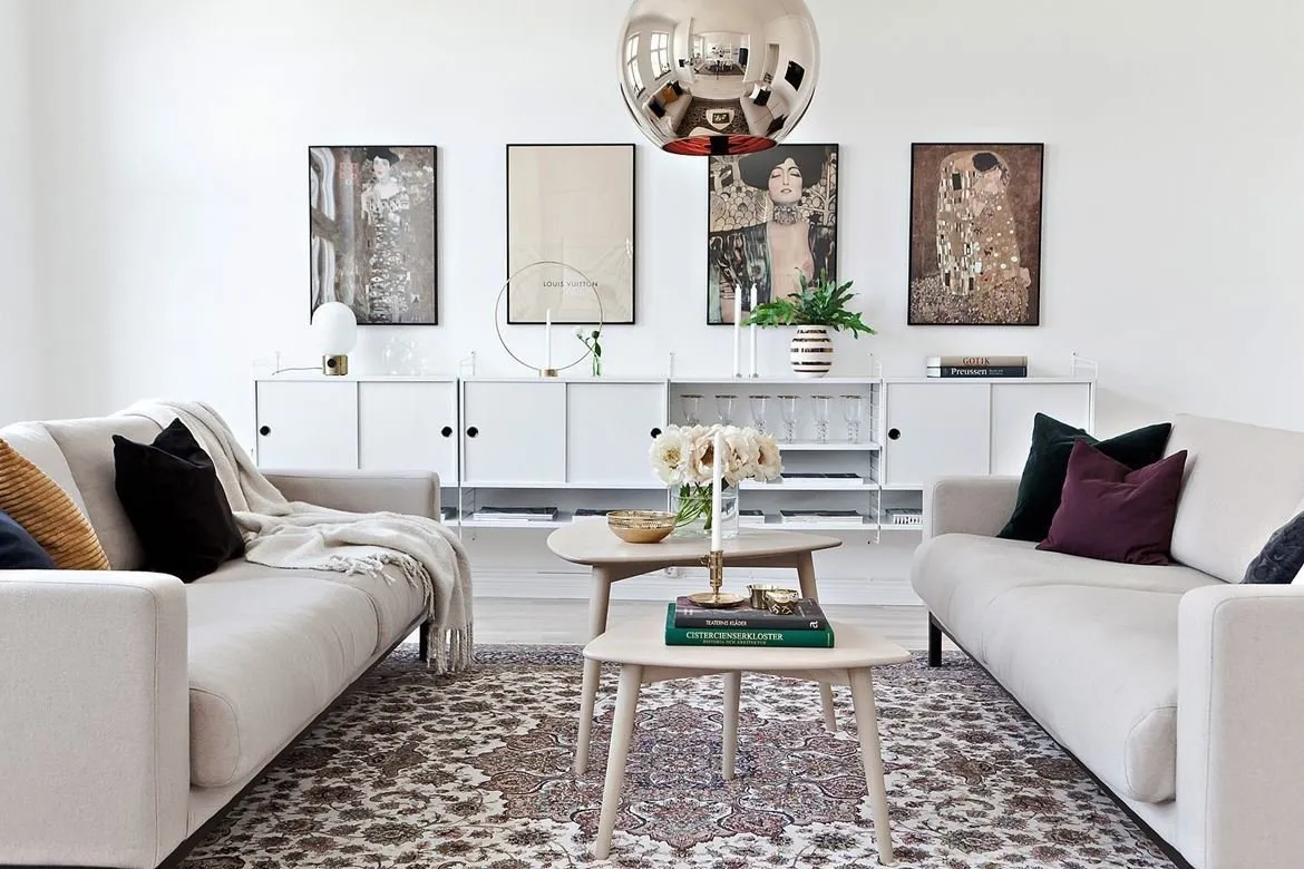 照片：现代、北欧风格客厅，室内装饰，公寓，瑞典，家具与灯光，北欧室内设计，公寓照明，如何为房间选择照明，3个房间，超过90平方米 – 网站上的照片