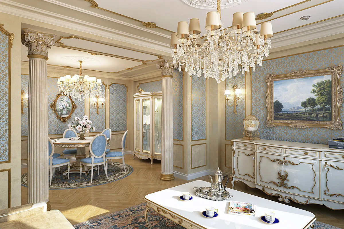 图片：经典风格厨房和餐厅室内装饰 – 我们网站上的照片