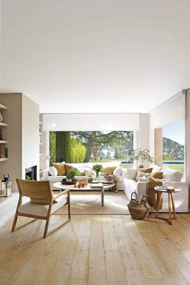 照片:北欧现代风格客厅,室内装饰,白色,黄色,橙色,生态—我们网站上的照片