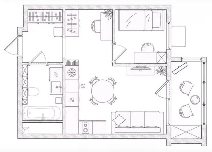 Foto: en estilo minimalista, vivienda de pequeño tamaño, apartamento, Proyecto del día, 1 habitación, hasta 40 metros cuadrados, minimalismo con elementos de diseño moderno – foto en nuestro sitio web