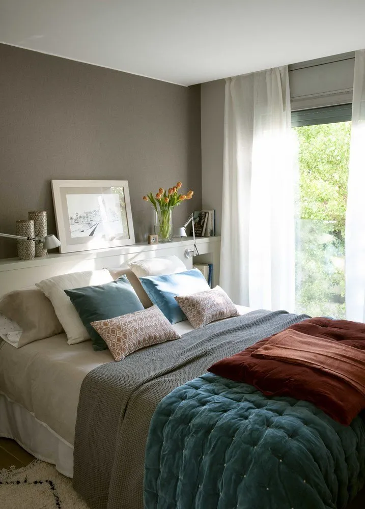 Photo: Bedroom in Scandinavian style, Interior decoration, Apartment, Spain, Barcelona, Green, Blue, 3 rooms, 60-90 sqm, Summer interior, Marta Prats – photo on our website