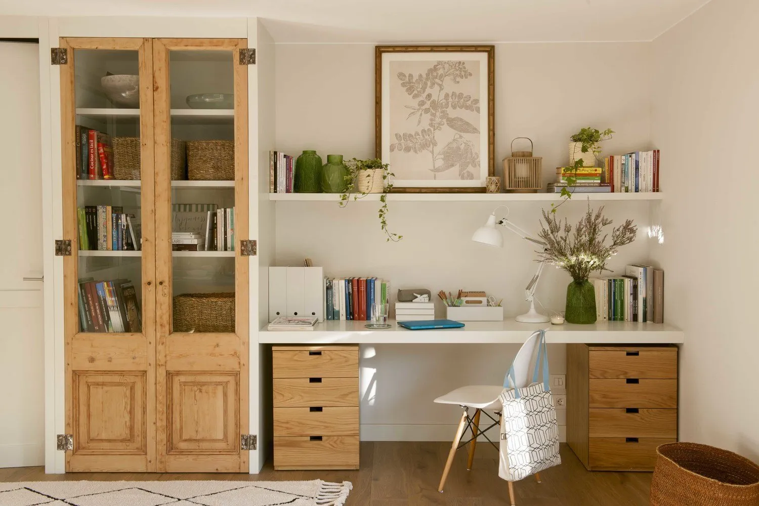 Photo: Study in Scandinavian style, Interior decoration, Apartment, Spain, Barcelona, Green, Blue, 3 rooms, 60-90 sqm, Summer interior, Marta Prats – photo on our website