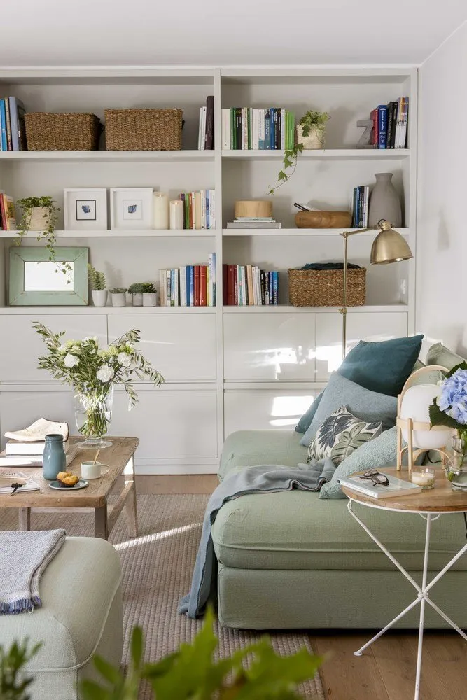 Photo: Scandinavian-style living room, Interior decoration, Apartment, Spain, Barcelona, Green, Blue, 3 rooms, 60-90 sqm, Summer interior, Marta Prats – photo on our website
