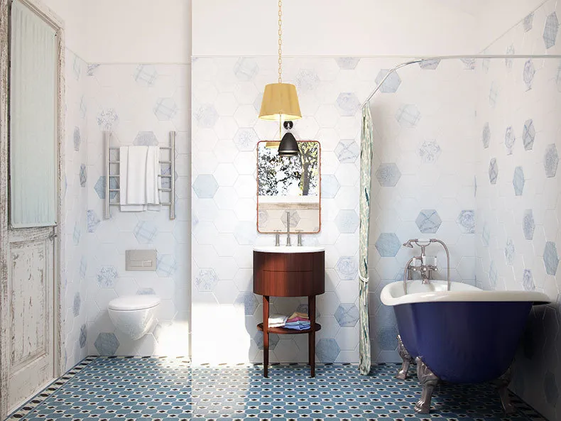 奥卡河畔乡村别墅浴室。设计：娜迪亚·扎托娃，Enjoy Home