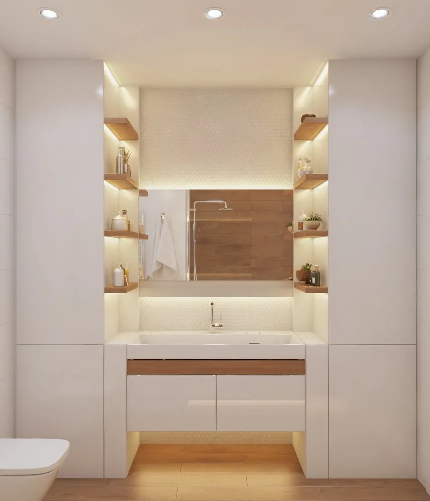 照片:现代风格的浴室,公寓,重新布局,叶夫根尼娅·马特韦enko,FlatsDesign,板楼,2 个房间,40-60 平方米 – 我们网站上的照片