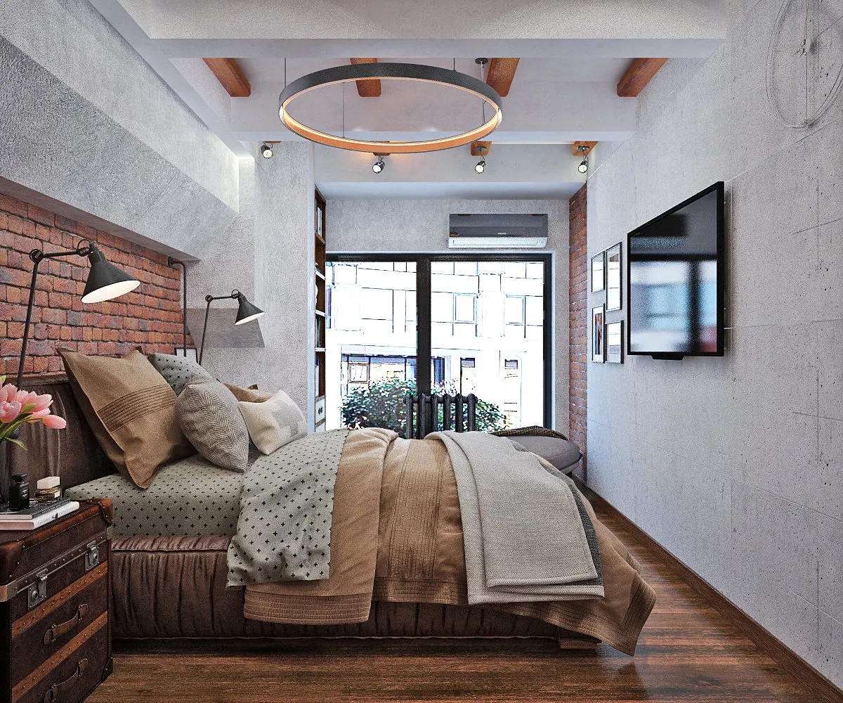 Фото из портфолио Винтаж, натуральный кирпич, индустриал: отличное сочетание в спальне – фотографии дизайна интерьеров на нашем сайте