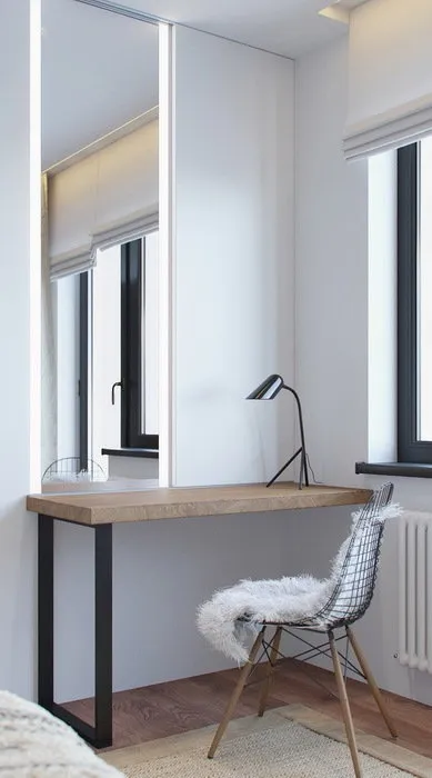 Фотография:  в стиле , Спальня, Скандинавский, Белый, Минимализм, Проект недели, Черный, Москва, Коричневый, Евгения Лыкасова, Панельный дом – фото на нашем сайте