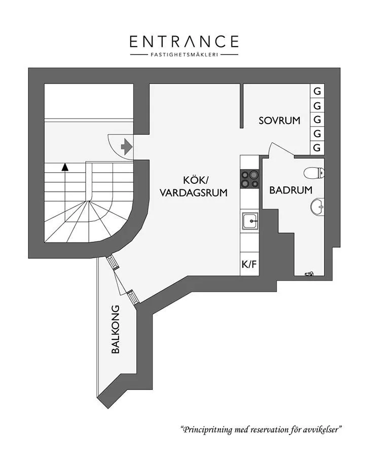 照片：北欧风格平面图，小公寓，公寓，工作室，瑞典，不超过40平方米 – 我们网站上的照片