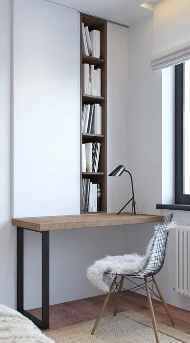 Фотография:  в стиле , Спальня, Скандинавский, Белый, Минимализм, Проект недели, Черный, Москва, Коричневый, Евгения Лыкасова, Панельный дом – фото на нашем сайте