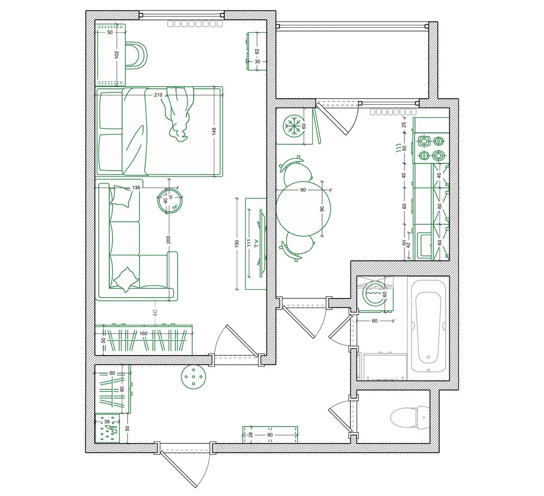 Foto: en estilo , Ecléctico, Apartamento de bajo espacio, Apartamento, Proyecto del día, Voronezh, Edificio panelado, 1 habitación, 40-60 metros, Katerina Trusova, Oksana Razumova – fotos en nuestro sitio web