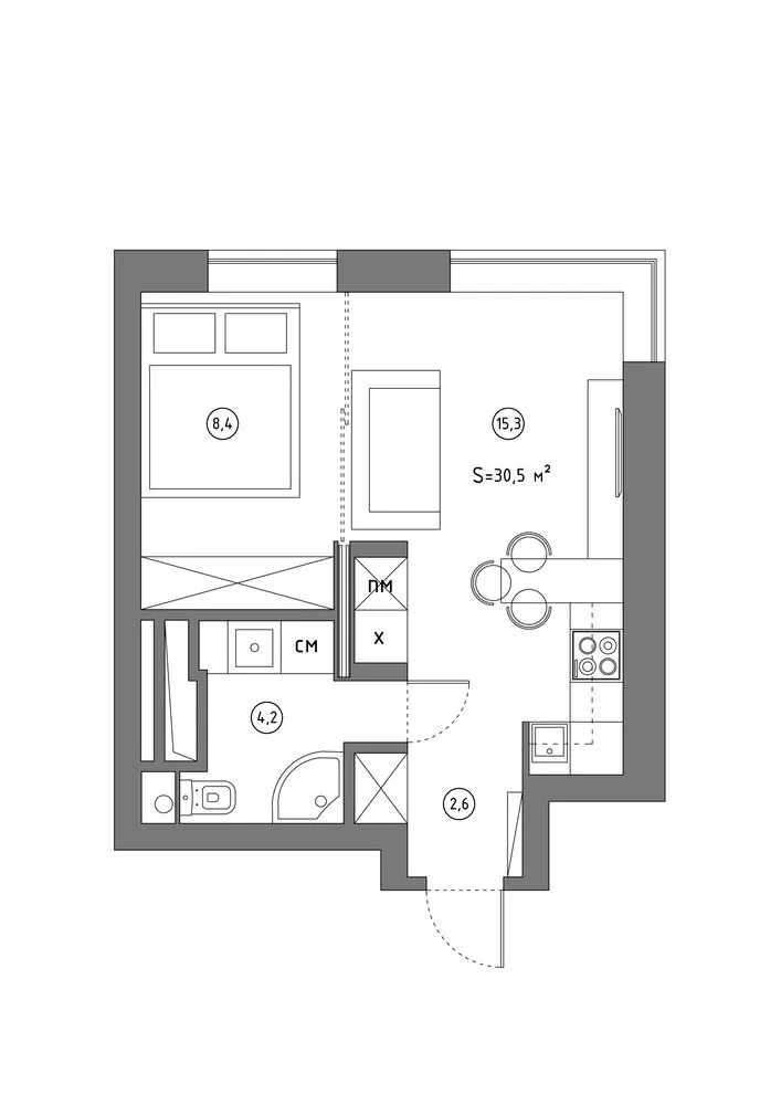 照片：风格布局，公寓，工作室，搬迁，克拉斯诺戈尔斯克，不超过40平方米，安娜斯塔西娅·沙拉波娃 – 我们网站上的照片