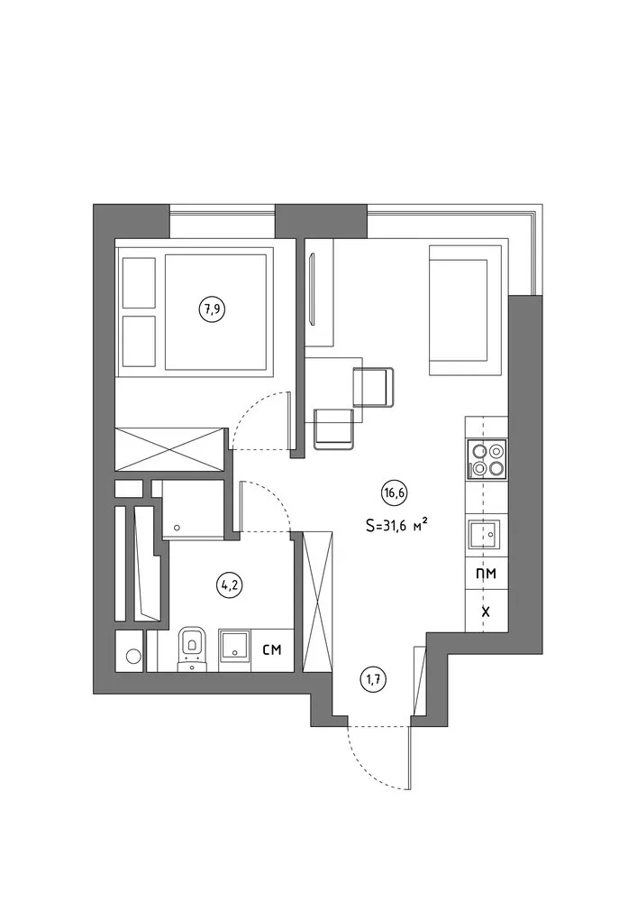 照片：风格布局，公寓，工作室，搬迁，克拉斯诺戈尔斯克，不超过40平方米，安娜斯塔西娅·沙拉波娃 – 我们网站上的照片