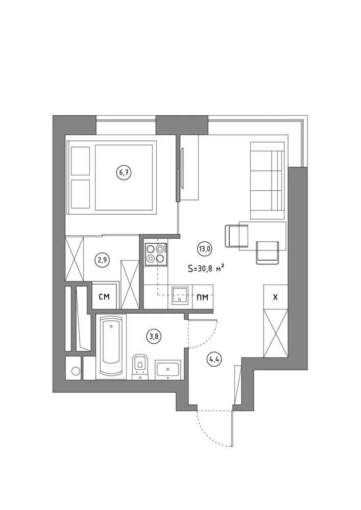 照片：风格布局，公寓，工作室，搬迁，克拉斯诺戈尔斯克，不超过40平方米，安娜斯塔西娅·沙拉波娃 – 我们网站上的照片
