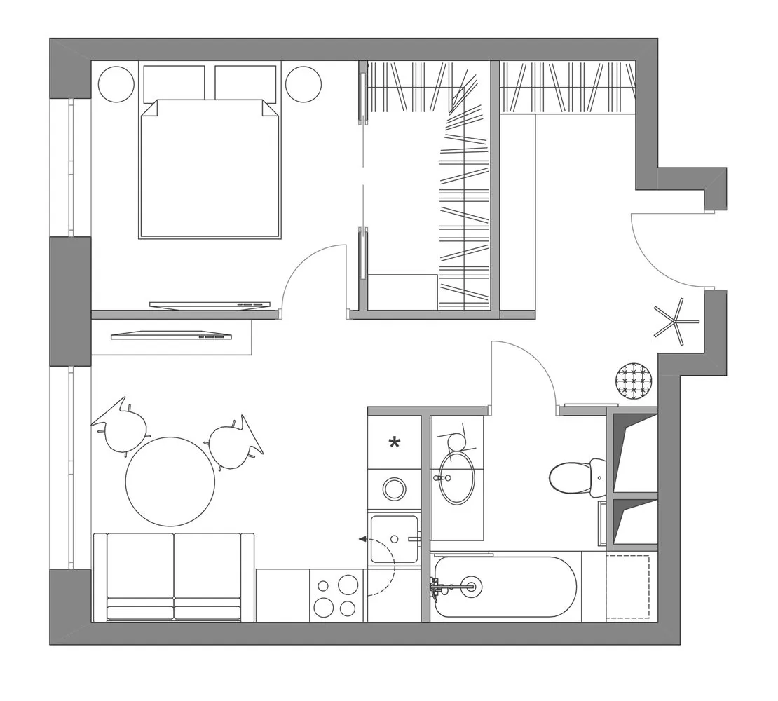 照片：風格佈局，公寓，搬遷，莫斯科，Studios 3.14，混凝土建築，1室，不超過40平方米，"The Design Point"，ЖК "Symbol" – 我們網站上的照片