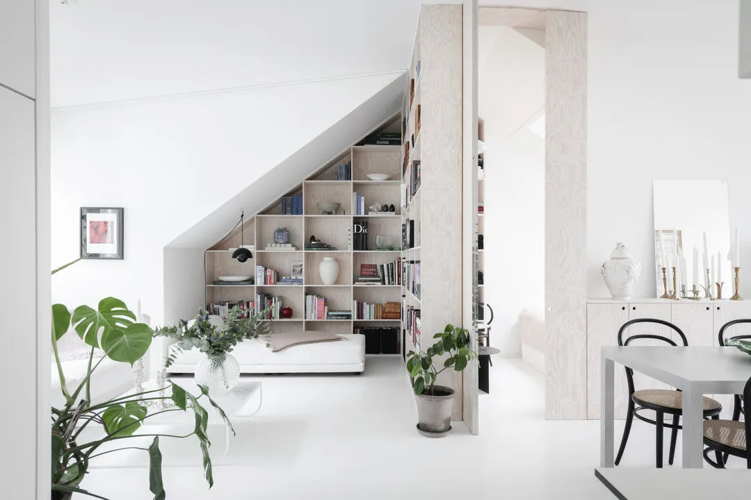 照片：北欧风格客厅，现代，室内装饰，公寓，白色，绿色，米色，40-60平方米 – 我们网站上的照片