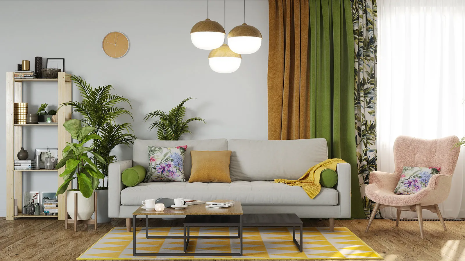 Foto: Wohnzimmer im Skandinav-Stil, Schlafzimmer, Interiordesign, Tipps, Grün, Gelb, Orange, Konstantin Zepelov, Leroy Merlin, Sommerinterior – Fotos auf unserer Website