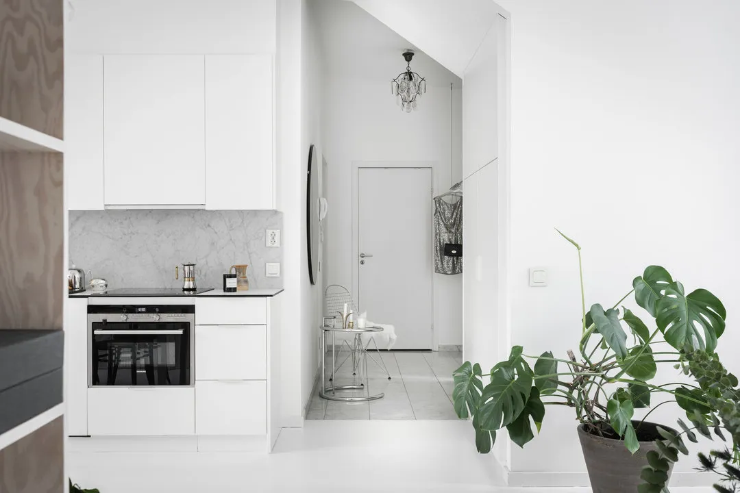 照片：北欧风格走廊，现代，室内装饰，公寓，白色，绿色，米色，40-60平方米 – 我们网站上的照片