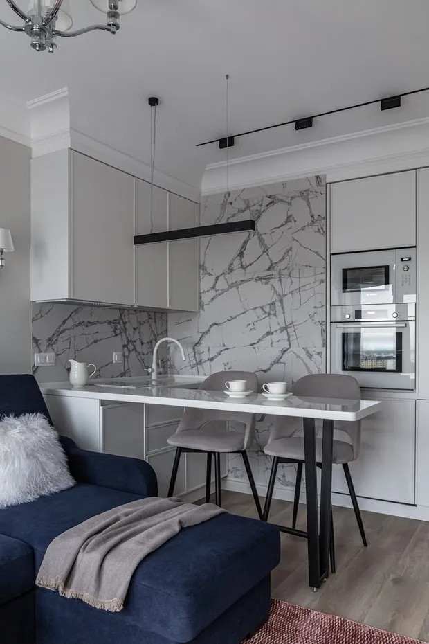 Foto: Cocina y comedor en estilo Moderno, Apartamento, Proyecto de la Semana, Moscú, 3 habitaciones, Oksana Belozерova – foto en nuestro sitio web