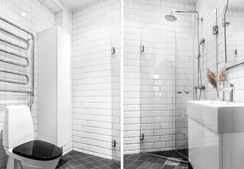 照片:洛可可、斯堪的纳维亚、现代、折中主义风格浴室,室内装饰,公寓,红色、灰色、粉色,60-90平方米 – 网站上的照片