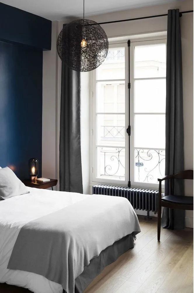 Photo: Bedroom in Modern, Eclectic, Interior Decor, Apartment, France, Minimalism, Paris, Blue, 4+ rooms, Over 90 sqm – photo on our site