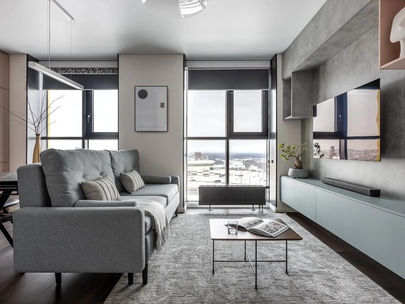 Foto: Salón en estilo Moderno, Apartamento, Proyecto de la Semana, 3 habitaciones, 60-90 metros, Ufa, Ksenia Lanina – foto en nuestro sitio web