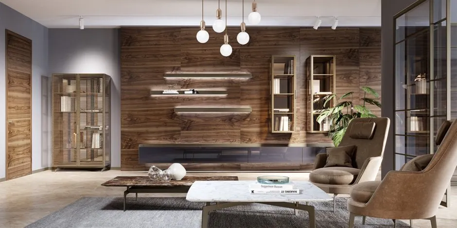 图片:现代风格客厅、极简主义、门、指南、室内百科全书、2019年趋势、彩色门、室内门、UNION、门即家具、门与家具一体化设计 – 我们网站上的照片