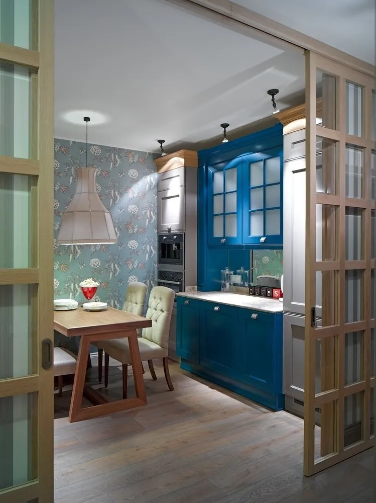 照片：折中风格的厨房和餐厅，公寓，每周项目，莫斯科，砖屋，4间或更多房间，90平方米以上，娜塔莉亚·皮利彭科，叶卡捷琳娜·费多罗娃，住宅区‘莫扎伊斯科亚’ – 网站上的照片